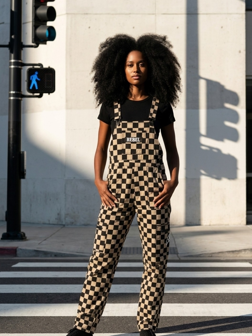 Rebel Bros Black & Cream Checkerboard Jumpsuit Overalls